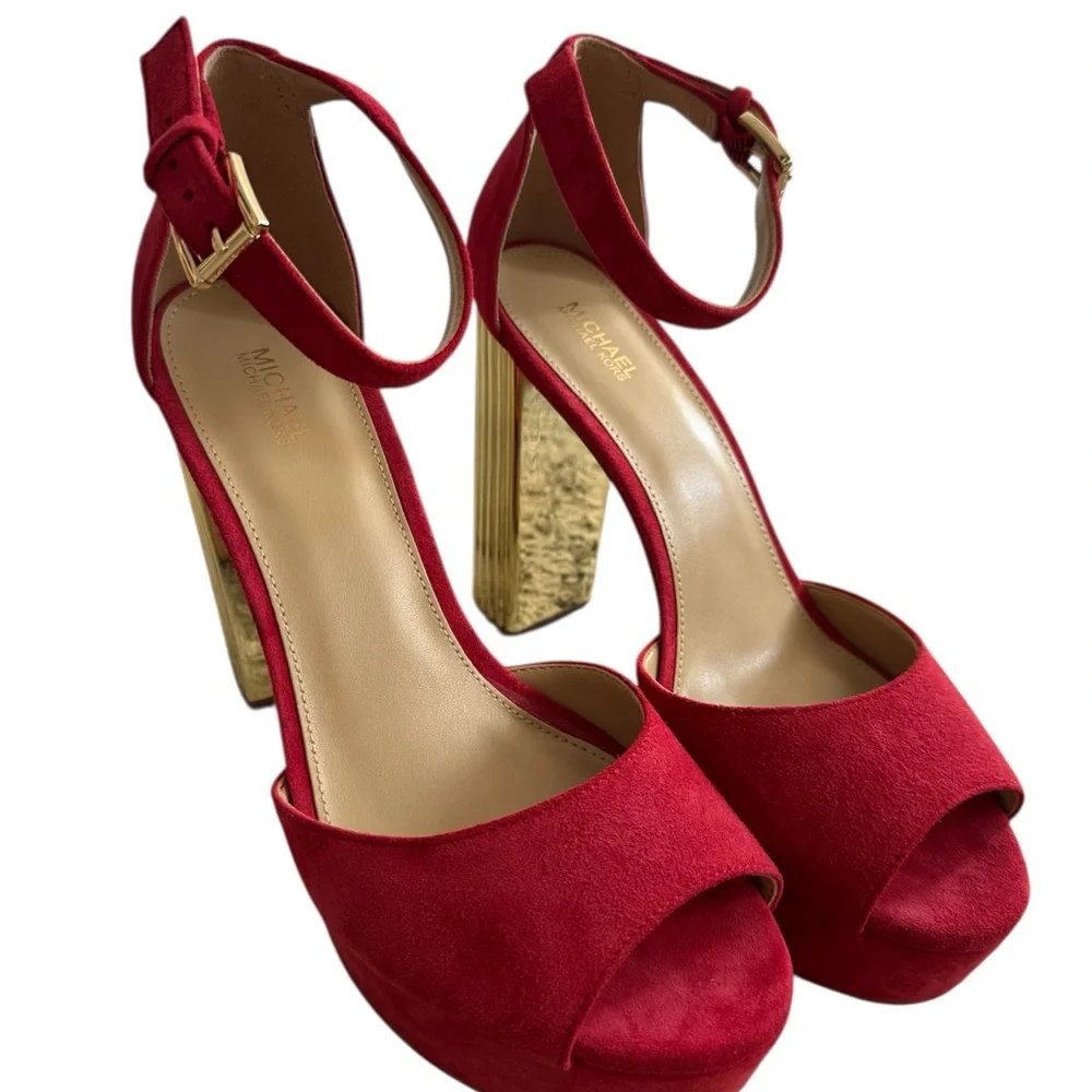 Michael Kors Red Leather Porter Platform Heels 👠 8.5 - Picture 6 of 6